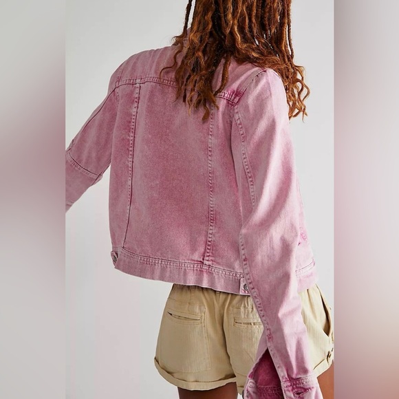 Free People Rumors Acid Wash Denim, Jean Jacket, Pink, NWT, Size Small - Picture 3 of 7